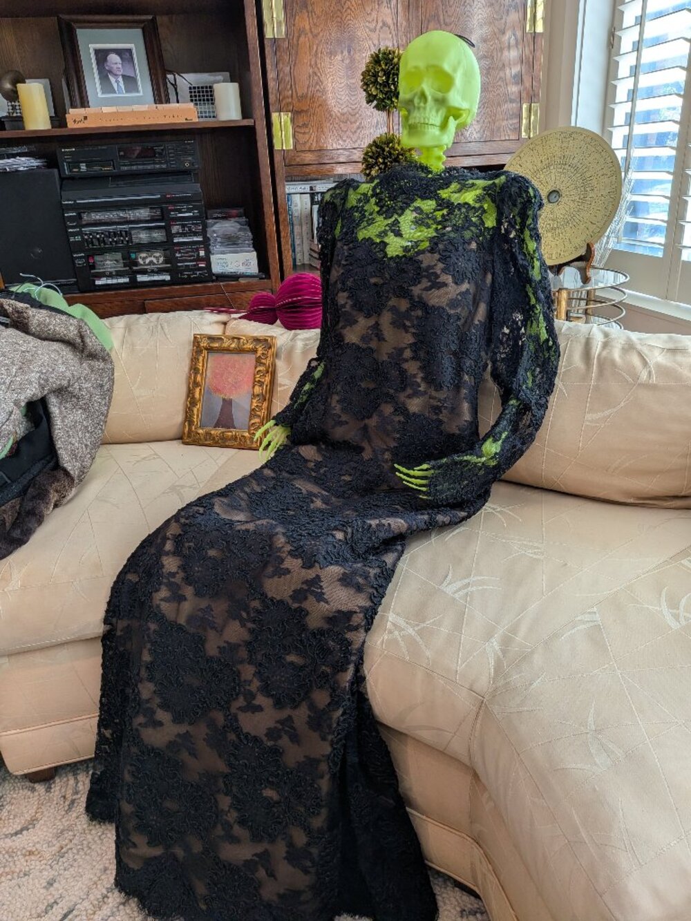 Vtg Victor Costa Saks Fifth Avenue Black Lace Nude Illusion Gown